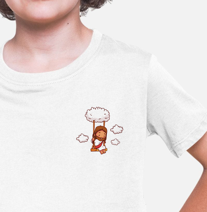 Camiseta Infantil Jesus nuvens