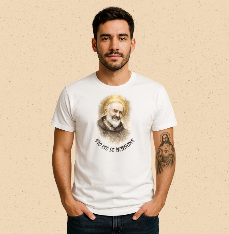 Camiseta São Pio de Pietrelcina – Aquarela