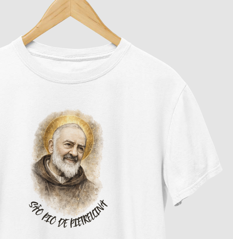 Camiseta São Pio de Pietrelcina – Aquarela