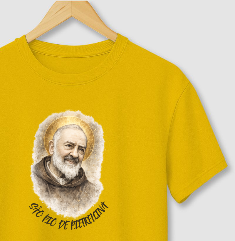 Camiseta São Pio de Pietrelcina – Aquarela